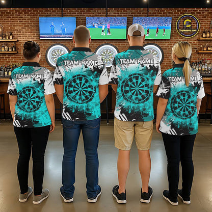 Turquoise Grunge Paint Splash Dart Shirts For Men Custom Darts Jersey Team Polo & Quarter Zip TDM5353