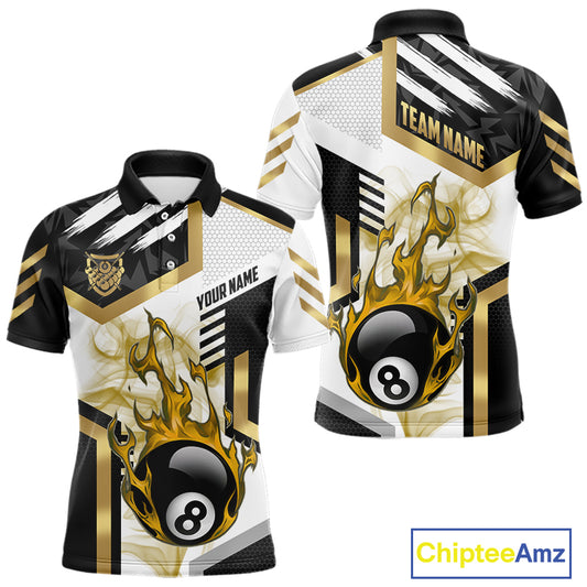 Gold 8 Ball Pool Fire Flame Smoke Custom Billiard Shirts For Men, Billiard Jerseys Team Uniform TDM5848