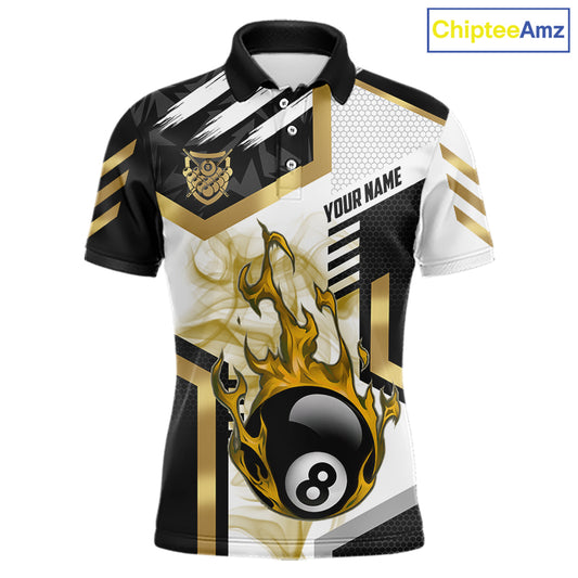 Gold 8 Ball Pool Fire Flame Smoke Custom Billiard Shirts For Men, Billiard Jerseys Team Uniform TDM5848