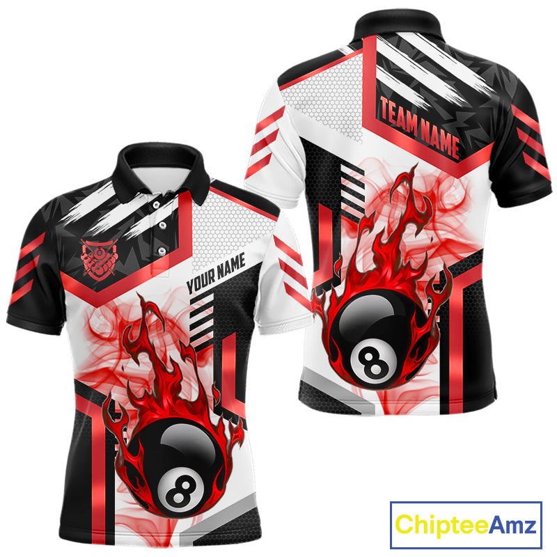 Red 8 Ball Pool Fire Flame Smoke Custom Billiard Shirts For Men, Billiard Jerseys Team Uniform TDM5849