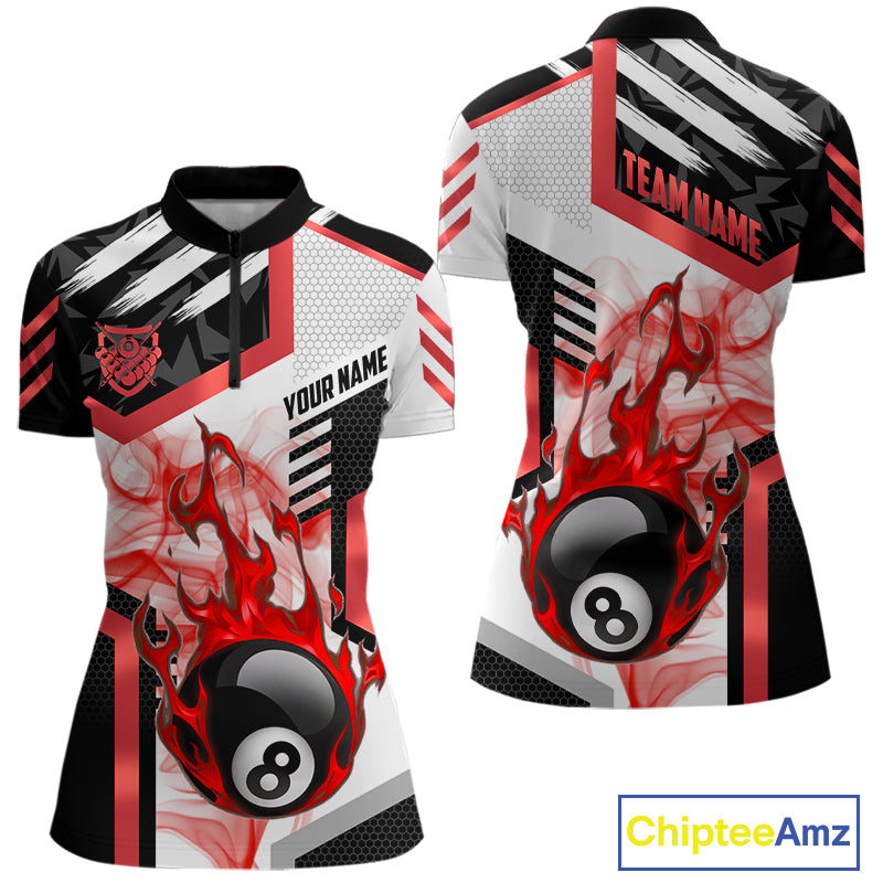 Red 8 Ball Pool Fire Flame Smoke Custom Billiard Shirts For Women, Billiard Jerseys Team Uniform TDM5849