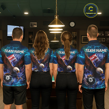 Personalized 8 Ball US Flag Eagle Lightning Billiard Shirt For Men, Patriotic Billiard Team Jersey TDM5850