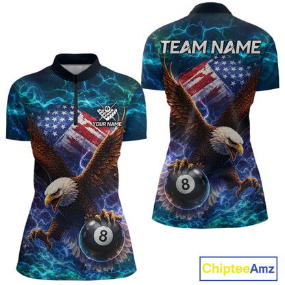Personalized 8 Ball US Flag Eagle Lightning Billiard Shirt For Women, Patriotic Billiard Team Jersey TDM5850