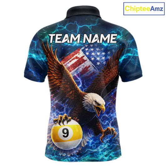 American Flag 8 & 9 Ball Eagle Lightning Billiard Shirt For Men Custom Patriotic Pool Team Jersey TDM5851