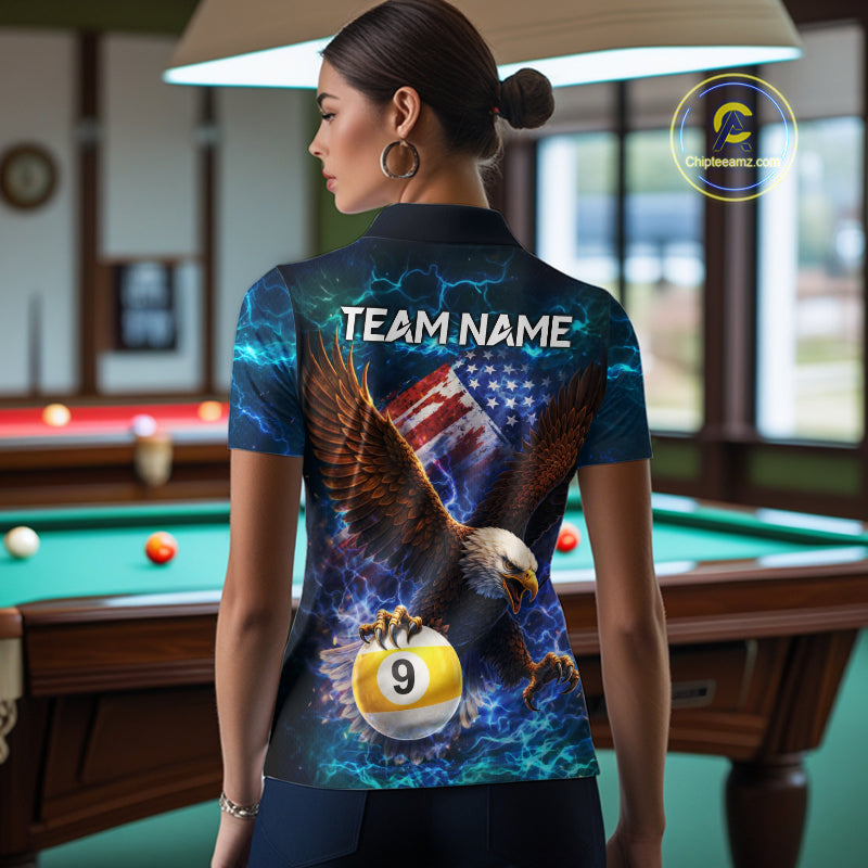 American Flag 8 & 9 Ball Eagle Lightning Billiard Shirt For Women Custom Patriotic Pool Team Jersey TDM5851