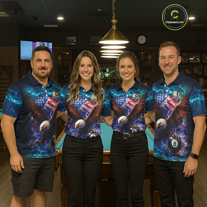 American Flag 8 & 9 Ball Eagle Lightning Billiard Shirt For Men Custom Patriotic Pool Team Jersey TDM5851