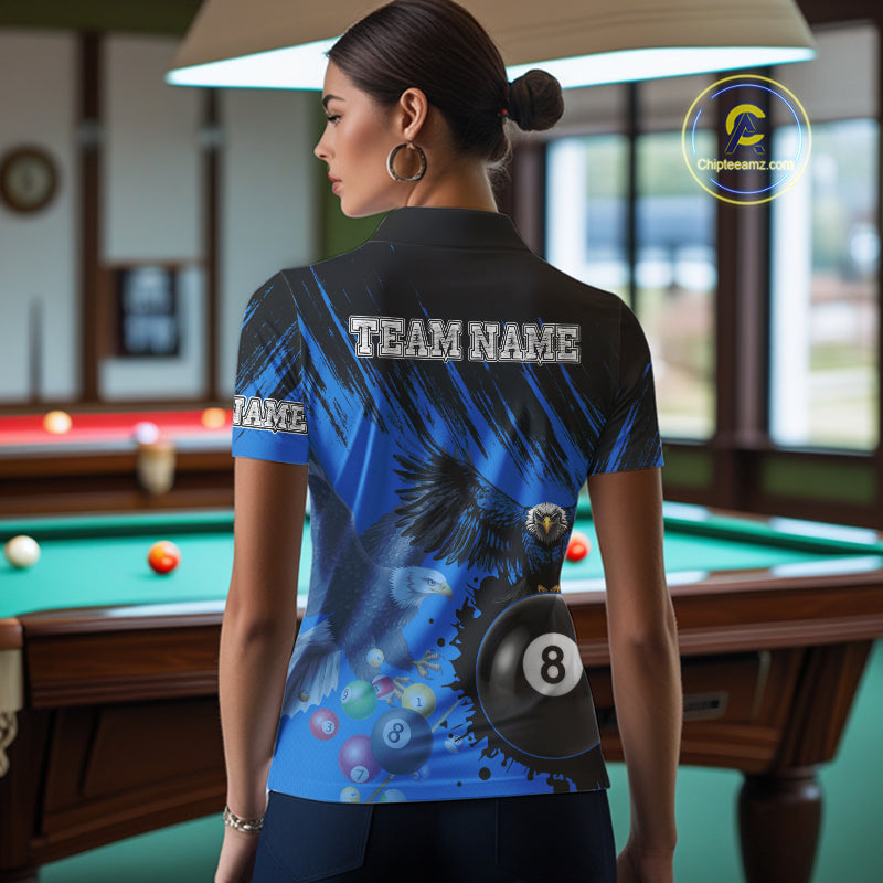 Personalized Eagle 8 Ball Pool Billiard Shirt For Women, Billiard Jerseys Team Polo & 1/4 Zip|Blue TDM3827