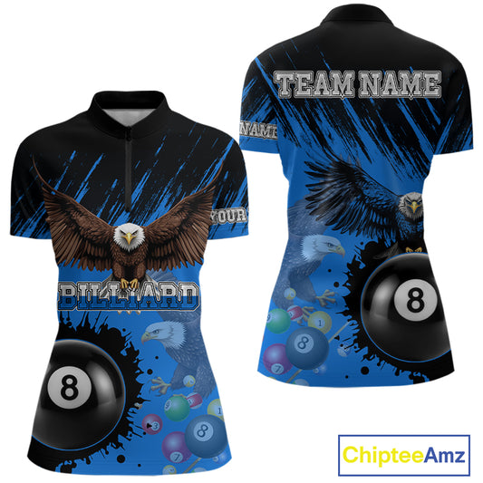 Personalized Eagle 8 Ball Pool Billiard Shirt For Women, Billiard Jerseys Team Polo & 1/4 Zip|Blue TDM3827