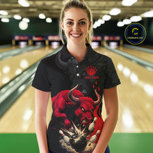 Load image into Gallery viewer, Black And Red Funny Bull Bowling Shirt For Women Custom Bowling Team Jersey Polo &amp; Quarter Zip TDM6242
