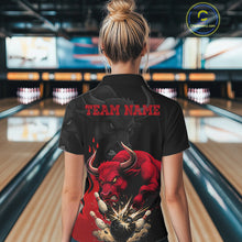 Load image into Gallery viewer, Black And Red Funny Bull Bowling Shirt For Women Custom Bowling Team Jersey Polo &amp; Quarter Zip TDM6242