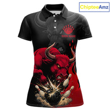 Load image into Gallery viewer, Black And Red Funny Bull Bowling Shirt For Women Custom Bowling Team Jersey Polo &amp; Quarter Zip TDM6242
