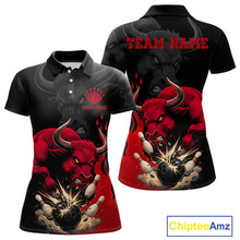 Load image into Gallery viewer, Black And Red Funny Bull Bowling Shirt For Women Custom Bowling Team Jersey Polo &amp; Quarter Zip TDM6242