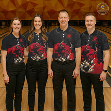 Load image into Gallery viewer, Black And Red Funny Bull Bowling Shirt For Women Custom Bowling Team Jersey Polo &amp; Quarter Zip TDM6242