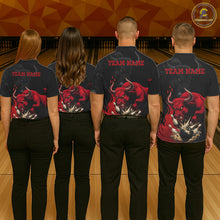 Load image into Gallery viewer, Black And Red Funny Bull Bowling Shirt For Women Custom Bowling Team Jersey Polo &amp; Quarter Zip TDM6242