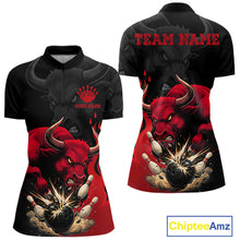Load image into Gallery viewer, Black And Red Funny Bull Bowling Shirt For Women Custom Bowling Team Jersey Polo &amp; Quarter Zip TDM6242