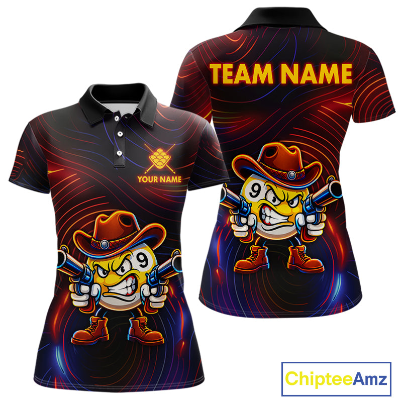 Funny Neon 9 Ball Billiard Shirt For Women Custom Pool Team Shirt, Billiard Jersey Polo & 1/4 Zip TDM6248