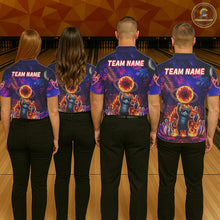 Load image into Gallery viewer, Custom Funny Cat Flame Bowling Shirt For Women, Personalized Tropical Bowling Jersey Polo &amp; 1/4 Zip TDM6454