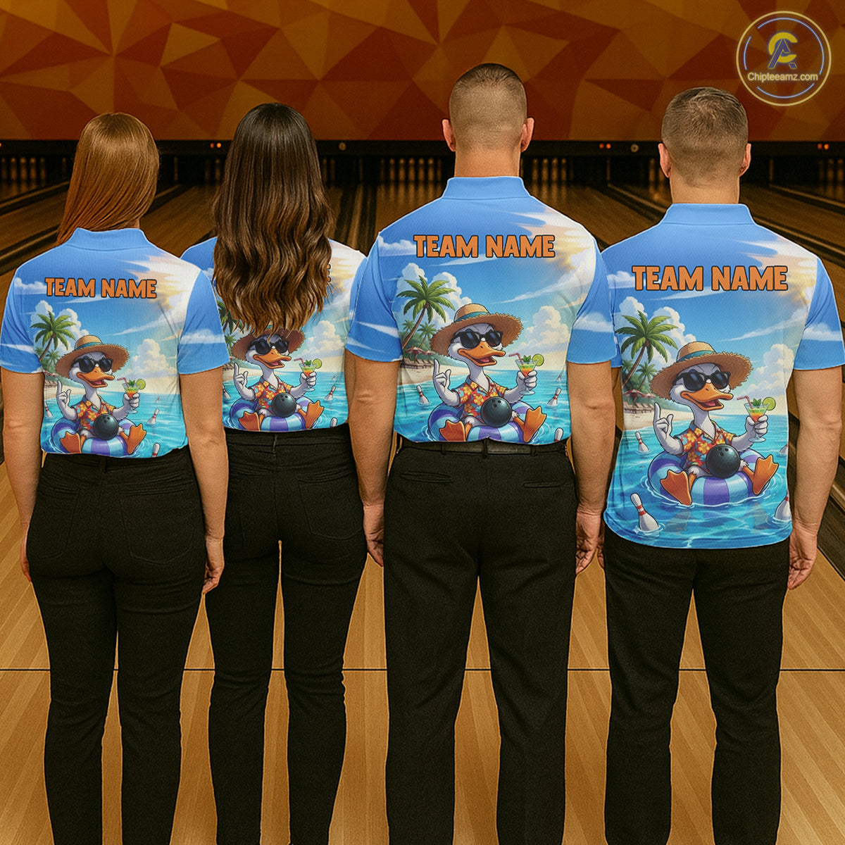 Funny Duck Bowling Jersey For Men Custom Tropical Beach Bowling Shirt Team Polo & Quarter Zip TDM6459