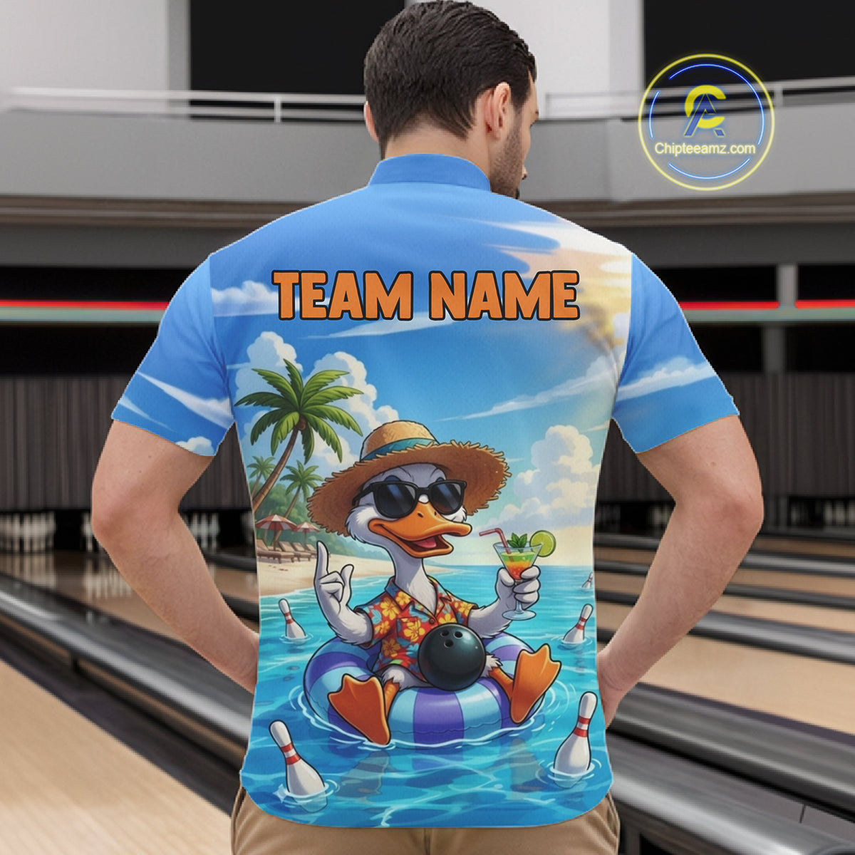 Funny Duck Bowling Jersey For Men Custom Tropical Beach Bowling Shirt Team Polo & Quarter Zip TDM6459