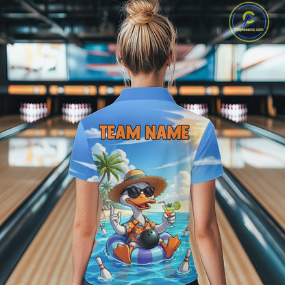 Funny Duck Bowling Jersey For Women Custom Tropical Beach Bowling Shirt Team Polo & Quarter Zip TDM6459