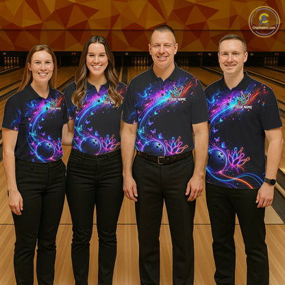 Personalized Galaxy Butterfly Bowling Shirt For Women Custom Bowling Jersey Team Polo & 1/4 Zip TDM6463