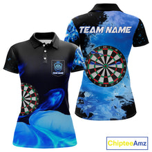 Load image into Gallery viewer, Custom Black And Blue Darts Shirt With Pocket Option For Women, Darts Jersey TDM4722