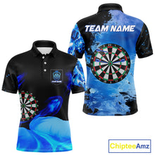 Load image into Gallery viewer, Custom Black And Blue Darts Shirt With Pocket Option For Men, Darts Jersey TDM4722