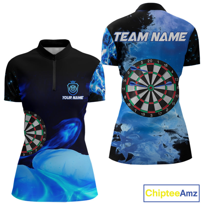 Custom Black And Blue Darts Shirt With Pocket Option For Women, Darts Jersey TDM4722