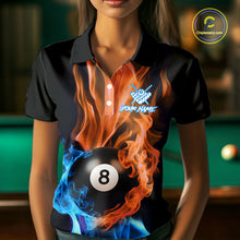 Load image into Gallery viewer, Blue And Orange Flaming Smoke 8 Ball Women's Billiard Shirt, Pool Team Shirts Custom Billiard Jersey TDM5142