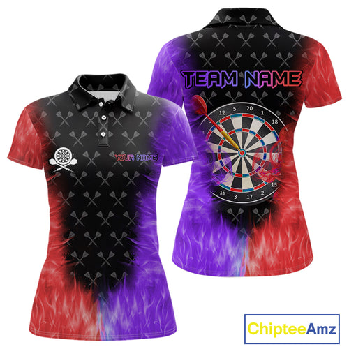Red And Purple Flame Womens Dart Shirts Custom Dart Jersey Polo & 1/4 Zip, Gifts For Dart Players TDM5146