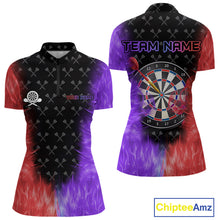 Load image into Gallery viewer, Red And Purple Flame Womens Dart Shirts Custom Dart Jersey Polo &amp; 1/4 Zip, Gifts For Dart Players TDM5146