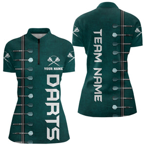 Personalized Dark Green Dart Polo & Quarter Zip Shirts For Women Custom Dart Jerseys Dart Team Shirt TDM3131