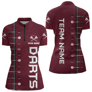 Personalized Wine Red Dart Polo & Quarter Zip Shirts For Women Custom Dart Jerseys Dart Team Shirt TDM3132