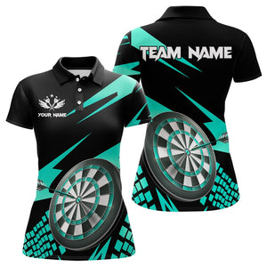 Cyan Black Custom Dart Shirts For Women, Personalized 3D Darts Board Dart Jerseys Polo & 1/4 Zip TDM3139