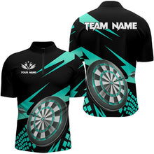 Load image into Gallery viewer, Cyan Black Custom Dart Shirts For Men, Personalized 3D Darts Board Dart Jerseys Polo &amp; 1/4 Zip TDM3139