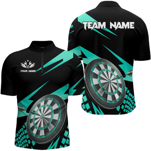 Cyan Black Custom Dart Shirts For Men, Personalized 3D Darts Board Dart Jerseys Polo & 1/4 Zip TDM3139