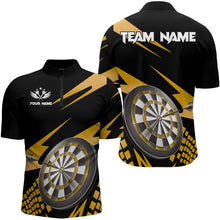 Load image into Gallery viewer, Yellow Black Custom Dart Shirts For Men, Personalized 3D Darts Board Dart Jerseys Polo &amp; 1/4 Zip TDM3140