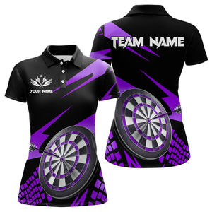 Purple Black Custom Dart Shirts For Women, Personalized 3D Darts Board Dart Jerseys Polo & 1/4 Zip TDM3141