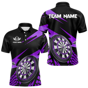 Purple Black Custom Dart Shirts For Men, Personalized 3D Darts Board Dart Jerseys Polo & 1/4 Zip TDM3141