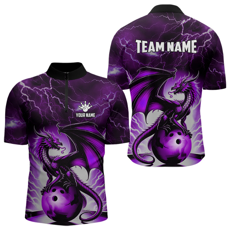 Purple Thunder Lightning Custom Dragon Bowling Shirts For Men, Bowling Team Jerseys Polo & 1/4 Zip TDM3680