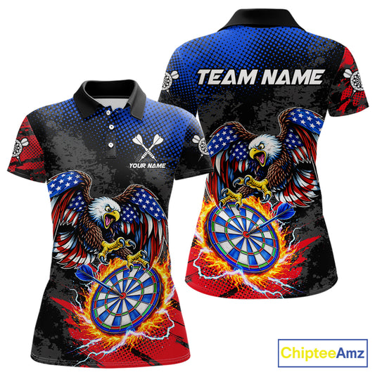 Patriotic American Flag Eagle Flame Darts Shirt For Women Custom Darts Jersey Team Polo & 1/4 Zip TDM6012