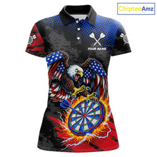 Load image into Gallery viewer, Patriotic American Flag Eagle Flame Darts Shirt For Women Custom Darts Jersey Team Polo &amp; 1/4 Zip TDM6012