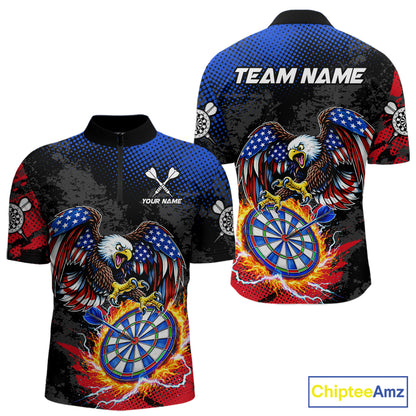 Patriotic American Flag Eagle Flame Darts Shirt For Men Custom Darts Jersey Team Polo & 1/4 Zip TDM6012