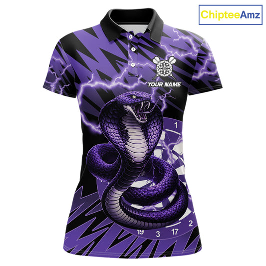 Custom Purple Dartboard Cobra Snake Lightning Darts Shirt For Women, Dart Team Jersey Polo & 1/4 Zip TDM6016