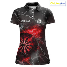 Load image into Gallery viewer, Custom Lightning Flame Red Dart Shirt For Women, Darts Jersey Pocket Option TDM6020