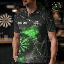 Load image into Gallery viewer, Custom Lightning Flame Green Dart Shirt For Men, Darts Jersey Pocket Option TDM6021