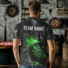 Load image into Gallery viewer, Custom Lightning Flame Green Dart Shirt For Men, Darts Jersey Pocket Option TDM6021