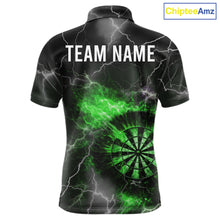 Load image into Gallery viewer, Custom Lightning Flame Green Dart Shirt For Men, Darts Jersey Pocket Option TDM6021