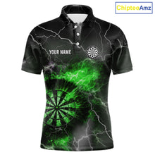 Load image into Gallery viewer, Custom Lightning Flame Green Dart Shirt For Men, Darts Jersey Pocket Option TDM6021