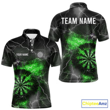 Load image into Gallery viewer, Custom Lightning Flame Green Dart Shirt For Men, Darts Jersey Pocket Option TDM6021